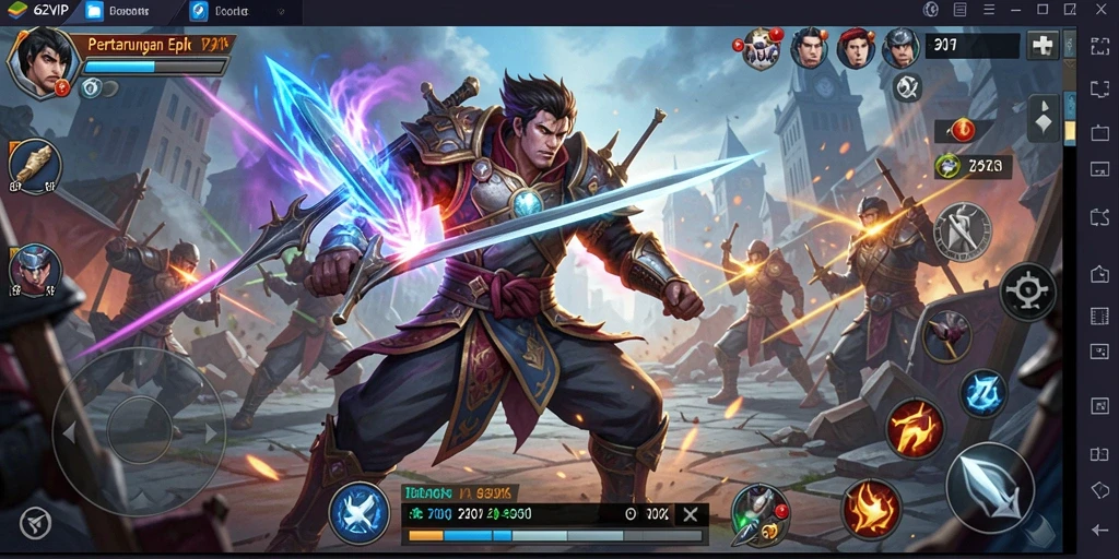 Tampilan gameplay 62VIP yang menampilkan pertarungan seru dan karakter unik.