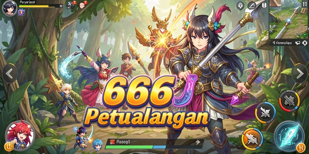 Screenshot gameplay 666J menampilkan petualangan anime yang mendebarkan.