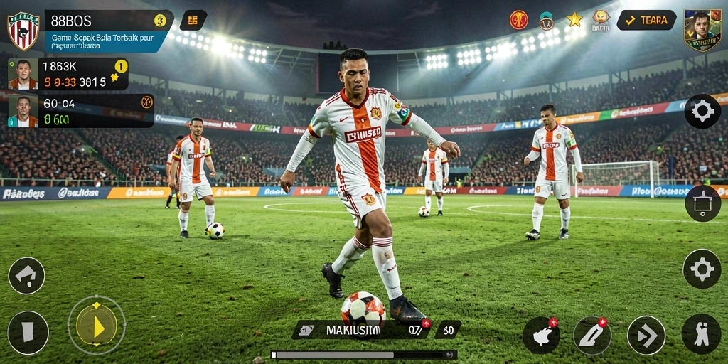 Tampilan gameplay mendebarkan dari 88BOS dengan aksi pertandingan sepak bola.