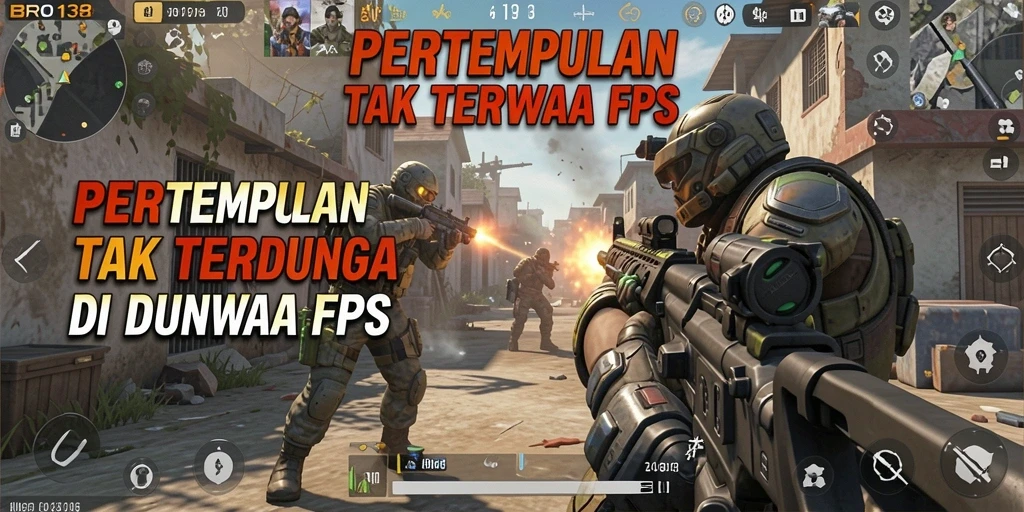 Tangkapan layar gameplay BRO138 yang menunjukkan aksi pertempuran FPS intens.