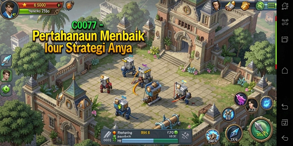 Screenshot C0077 menunjukkan aksi seru dalam permainan Tower Defense.
