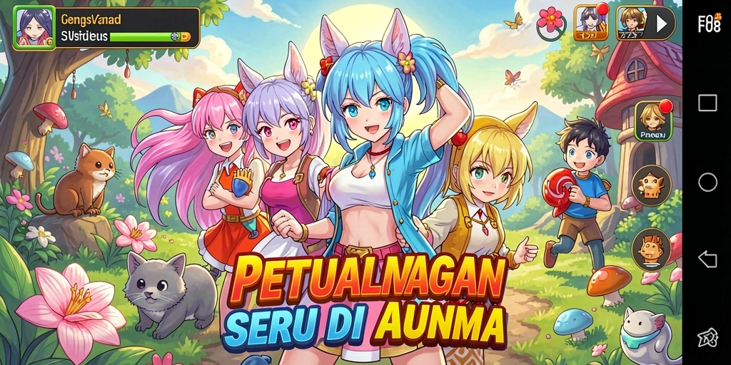 Screenshot utama F08 menampilkan aksi seru karakter anime favorit.