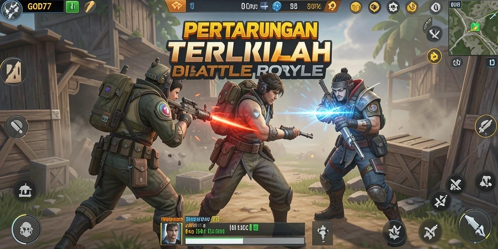 Gameplay seru dari GOD77 dengan pertempuran intens Battle Royale.