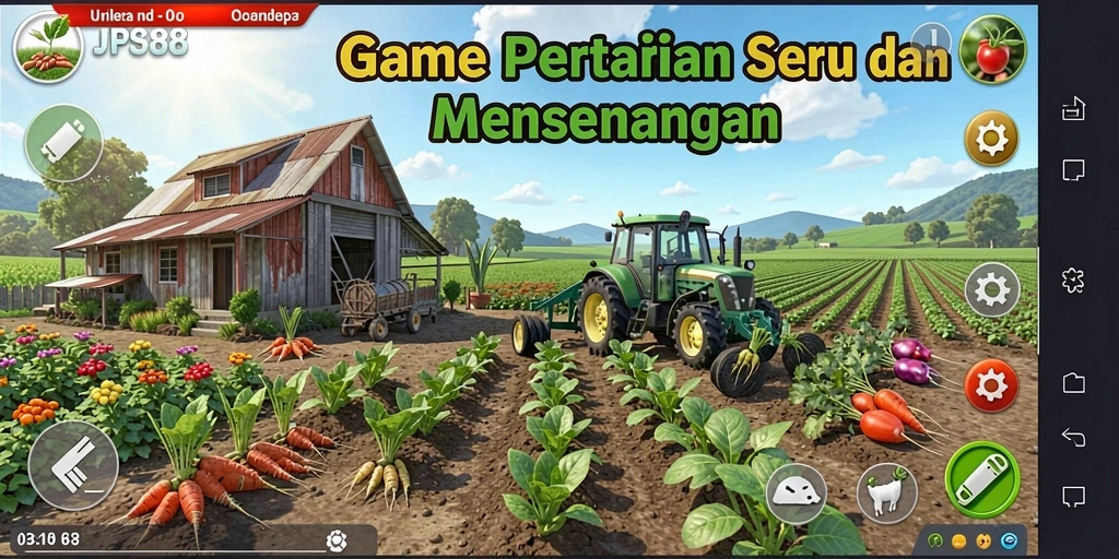 Tangkapan layar gameplay JPS88 yang menunjukkan aktivitas bertani yang seru.