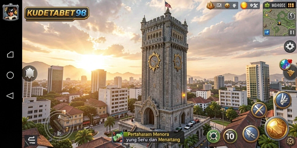 Tangkapan layar KUDETABET98 menampilkan aksi menara yang mendebarkan.