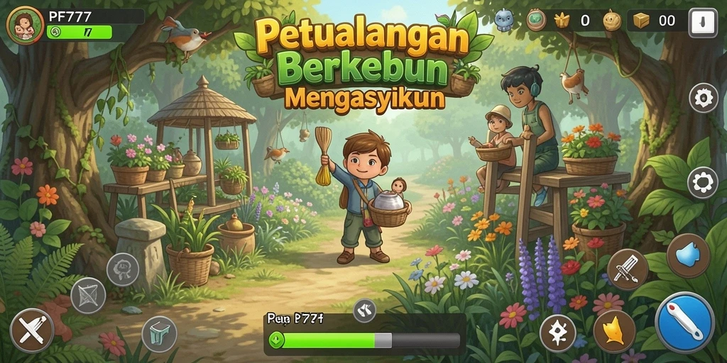 Tangkapan layar menunjukkan gameplay seru PF777 saat berkebun.