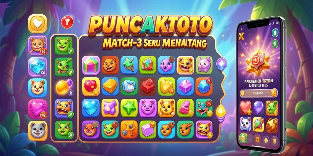 Tampilan gameplay seru dari PUNCAKTOTO dengan tantangan Match-3.