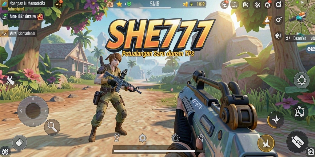 Screenshot gameplay SHE777 menampilkan aksi tembak-menembak yang mendebarkan.