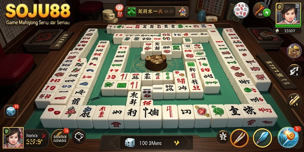 Tampilan gameplay seru dalam SOJU88, nikmati Mahjong klasik.