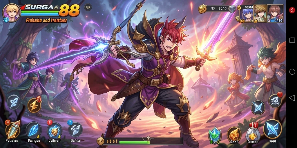 Screenshot menampilkan pertarungan epik karakter Anime dalam SURGA88.