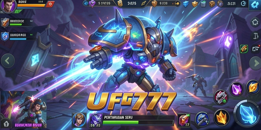 Screenshot gameplay <strong>UFO777</strong> menampilkan aksi pertarungan MOBA yang mendebarkan.