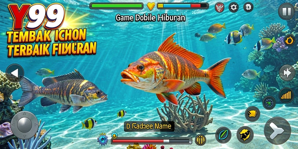 Tampilan gameplay Y89 saat menembak ikan berwarna-warni.