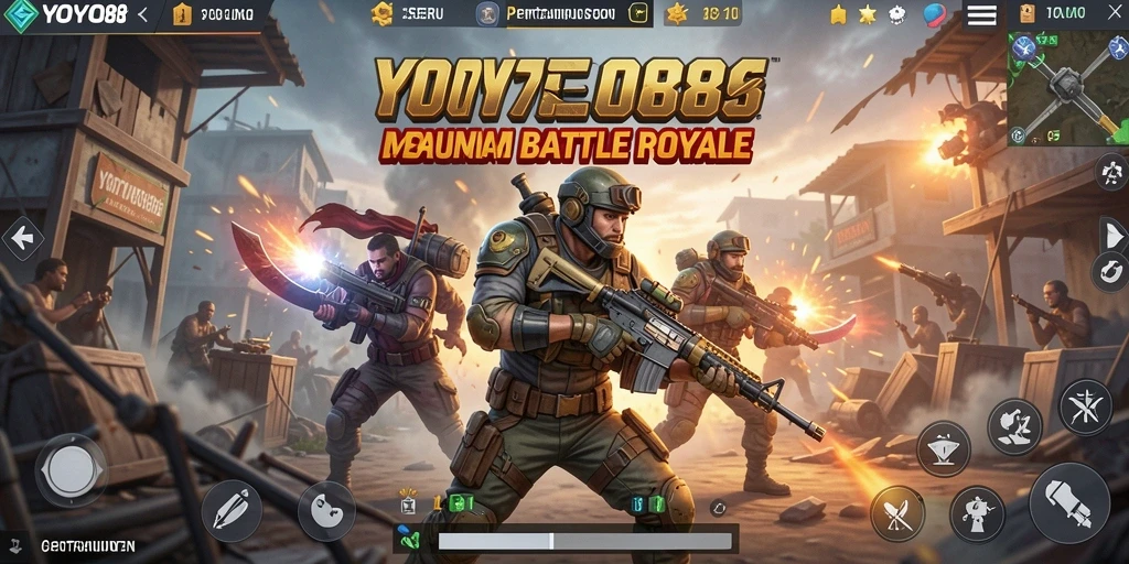Screenshot gameplay YOYO88 menampilkan aksi seru dalam pertarungan Battle Royale.